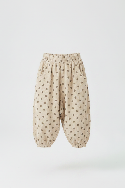 Pantalon Fluide Garçon Beige Coupe Ample Coton Pois - Imprimé Cordé - vue 3