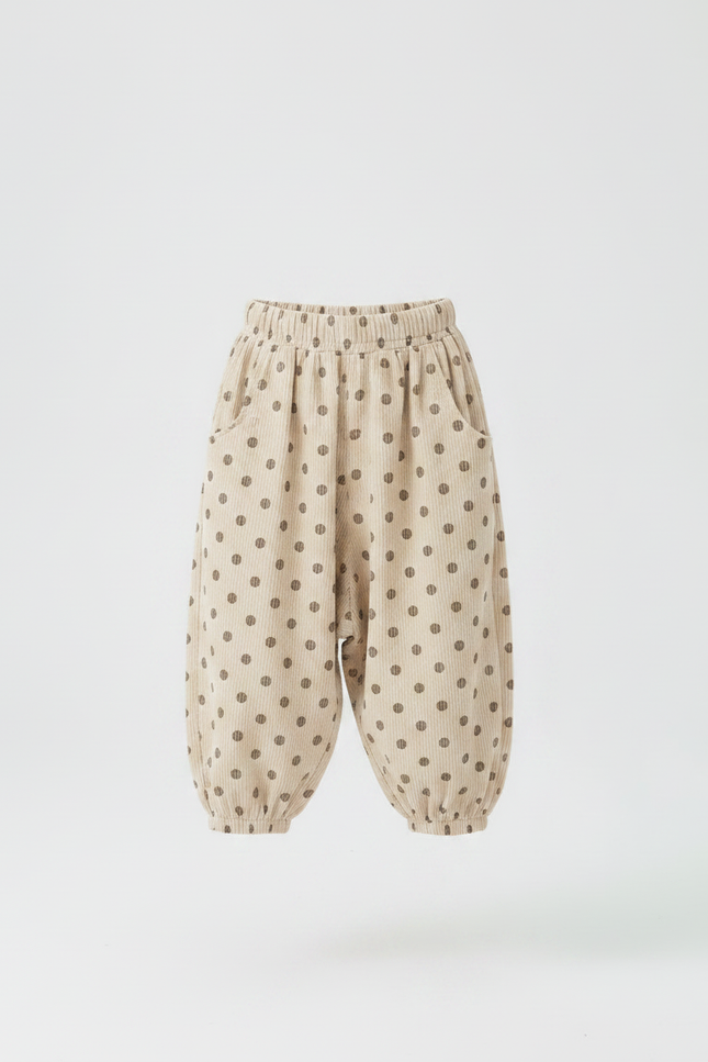 Pantalon Fluide Garçon Beige Coupe Ample Coton Pois - Imprimé Cordé - vue 3