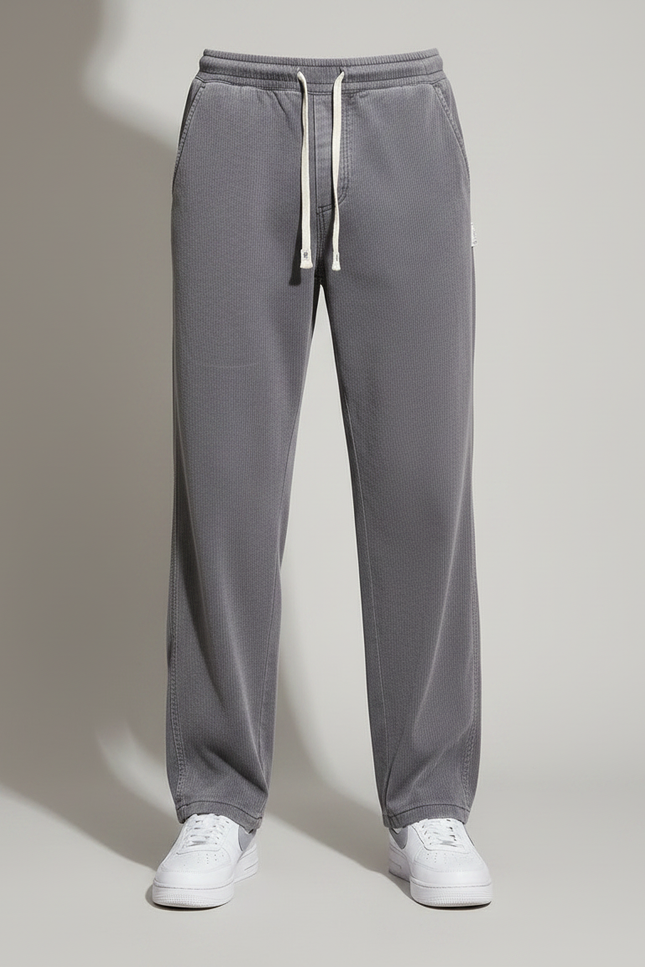 Pantalon Fluide Gris Cordon Ample Décontracté Côtelé - Cordé - vue 3