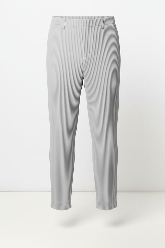 Pantalon Fluide Gris Plissé Droit Décontracté Homme - Polyester - vue 3
