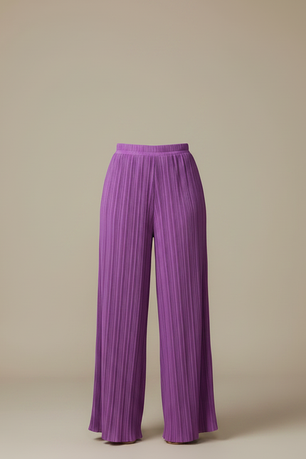Pantalon Fluide Violet Plissé Ample Élégant Femme - Polyester - vue 3