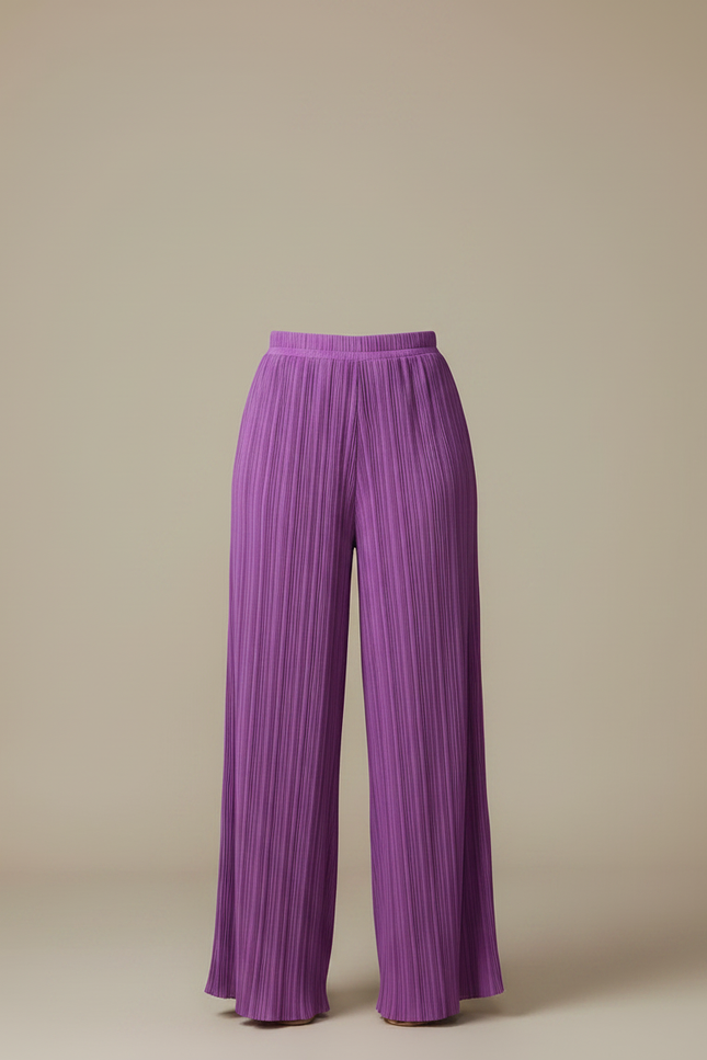 Pantalon Fluide Violet Plissé Ample Élégant Femme - Polyester - vue 3