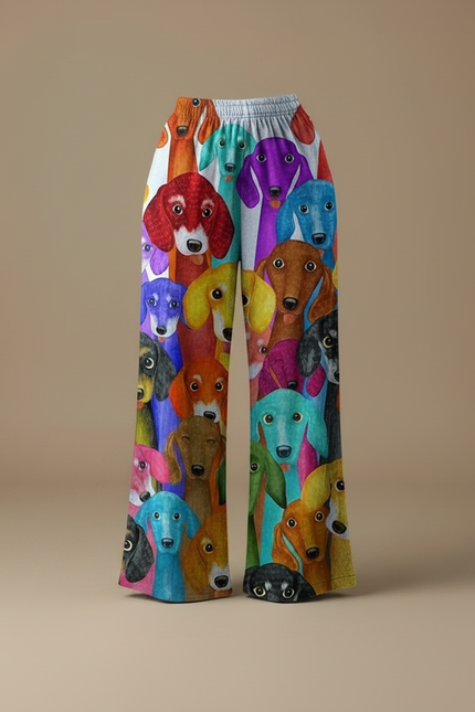 Pantalon Fluide Imprimé Chiens Colorés Ample Confortable - Multicolore Viscose - vue 3