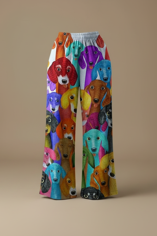 Pantalon Fluide Imprimé Chiens Colorés Ample Confortable - Multicolore Viscose - vue 3