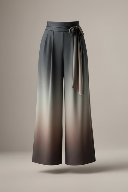 Pantalon Fluide Évasé Dégradé Ceinturé Élégant Femme - Gris Polyester - vue 3