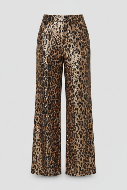 Pantalon Fluide Léopard Pailleté Ample Évasé Élégant - Imprimé Polyester - vue 3