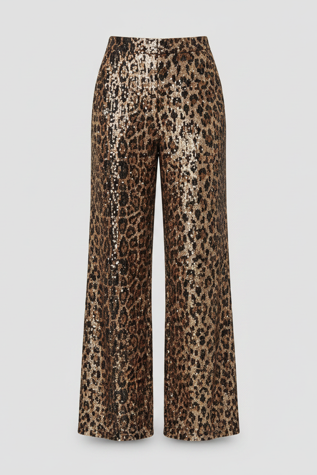 Pantalon Fluide Léopard Pailleté Ample Évasé Élégant - Imprimé Polyester - vue 3