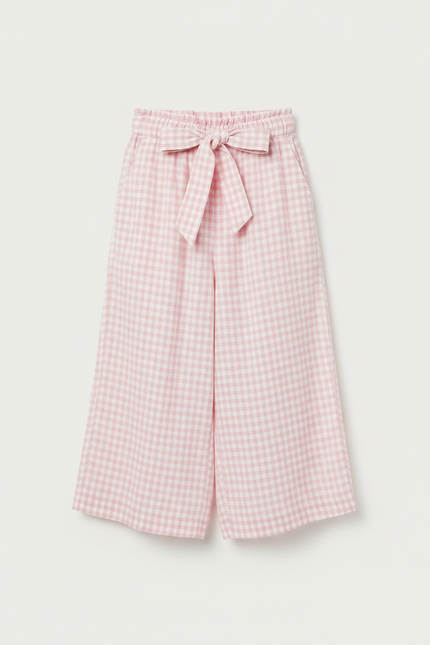 Pantalon Fluide Carreaux Vichy Rose Ample Coton - Lin - vue 3