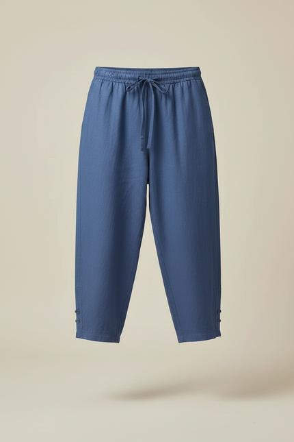 Pantalon Fluide Bleu Coton Lin Ample Décontracté Homme - vue 3