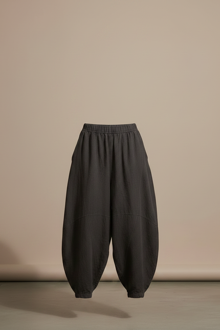 Pantalon Fluide Gris Coton Lin Ample Décontracté - vue 3