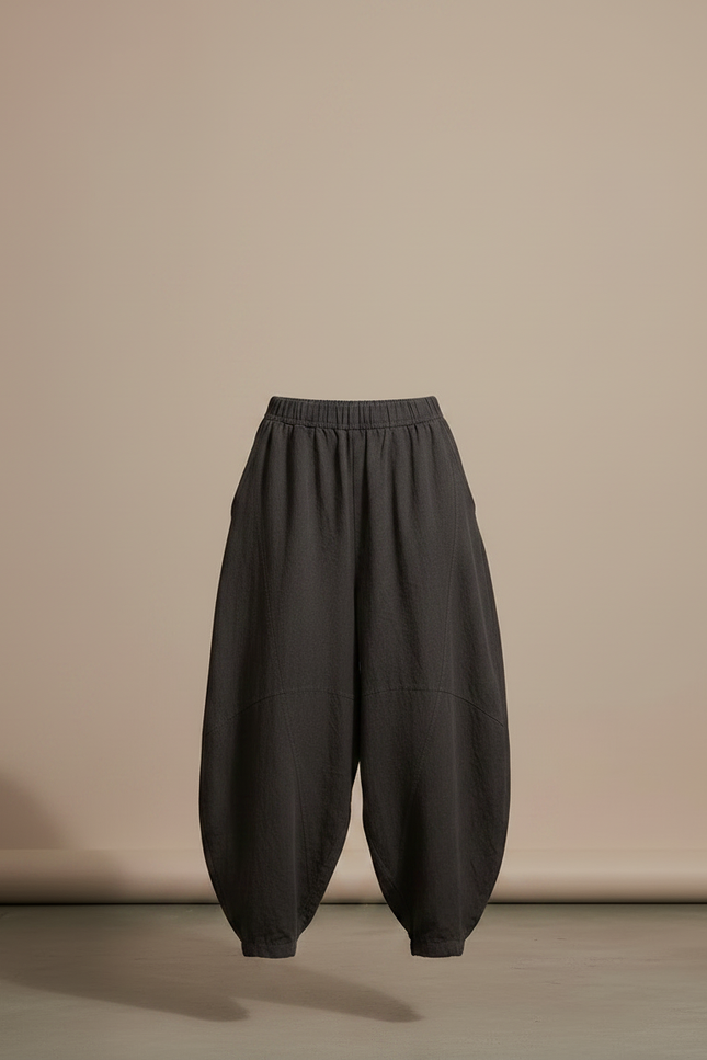 Pantalon Fluide Gris Coton Lin Ample Décontracté - vue 3