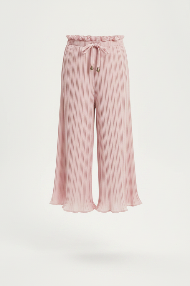 Pantalon Fluide Rose Plissé Fille Taille Élastique - Polyester - vue 3