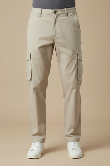 Pantalon Fluide Cargo Homme Coton Beige Décontracté - vue 3