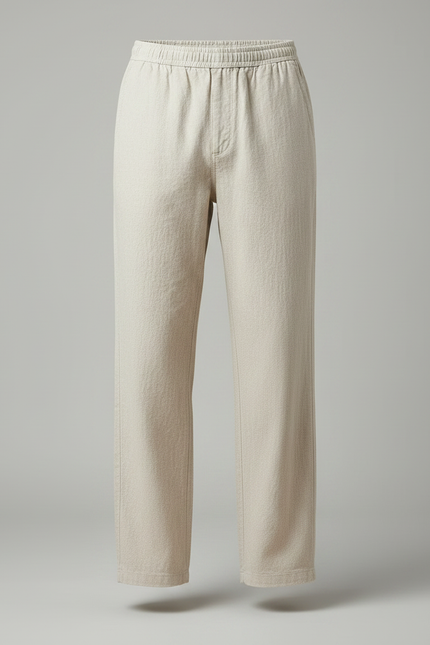 Pantalon Fluide Beige Lin Ample Décontracté Homme Cordon - vue 3