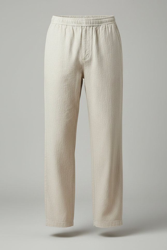 Pantalon Fluide Beige Lin Ample Décontracté Homme Cordon - vue 3