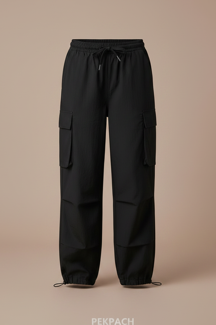 Pantalon Fluide Noir Ample Cargo Enfant Décontracté - Polyester - vue 3