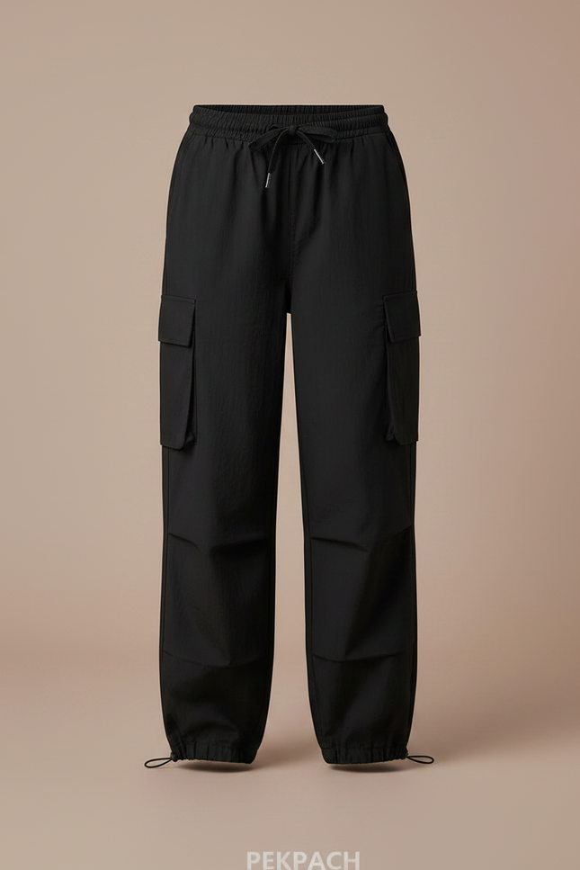 Pantalon Fluide Noir Ample Cargo Enfant Décontracté - Polyester - vue 3