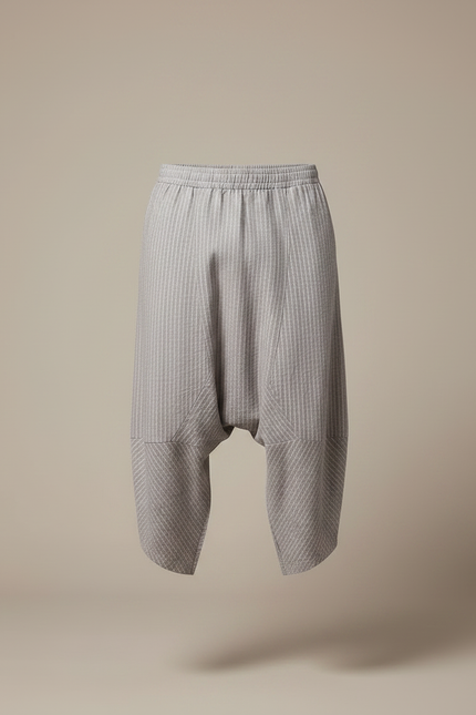 Pantalon Fluide Gris Rayé Ample Coton Harem - vue 3