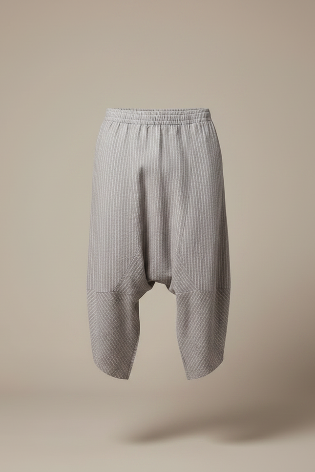 Pantalon Fluide Gris Rayé Ample Coton Harem - vue 3