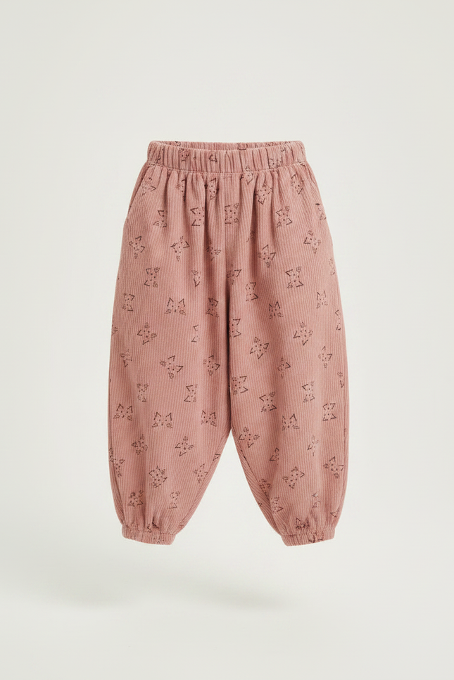 Pantalon Fluide Rose Côtelé Ample Imprimé Lapins - Cordé - vue 3