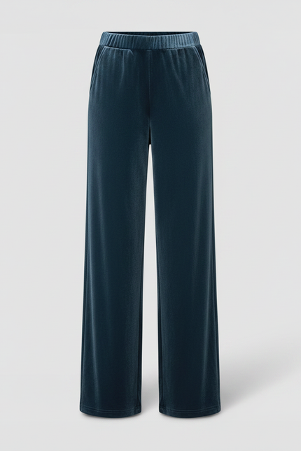 Pantalon Fluide Velours Bleu Ample Décontracté Femme - vue 3