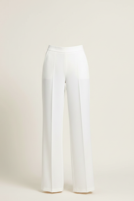 Pantalon Fluide Blanc Taille Haute Droit Élégant Femme - Polyester - vue 3