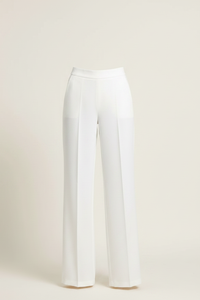 Pantalon Fluide Blanc Taille Haute Droit Élégant Femme - Polyester - vue 3