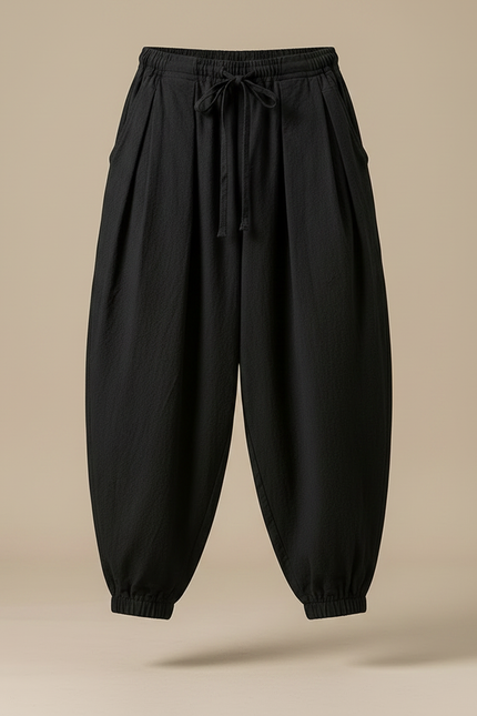 Pantalon Fluide Noir Ample Coton Lin Harem Homme - vue 3