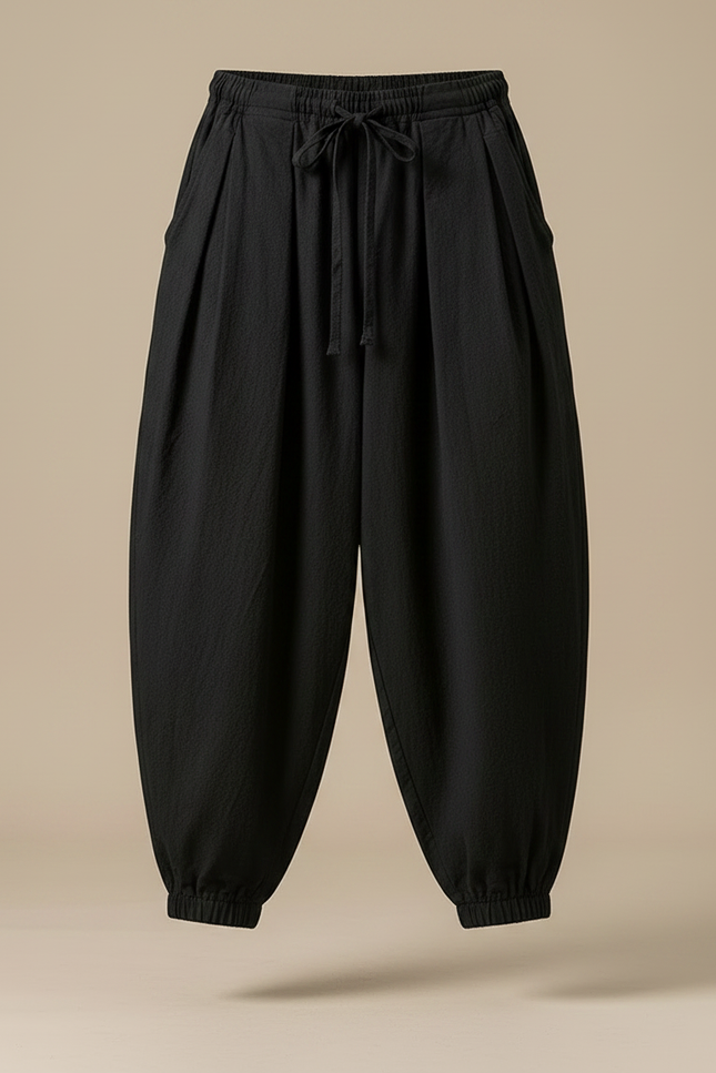 Pantalon Fluide Noir Ample Coton Lin Harem Homme - vue 3