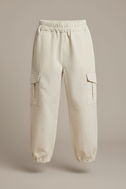 Pantalon Fluide Beige Coton Cargo Décontracté Garçon - vue 3