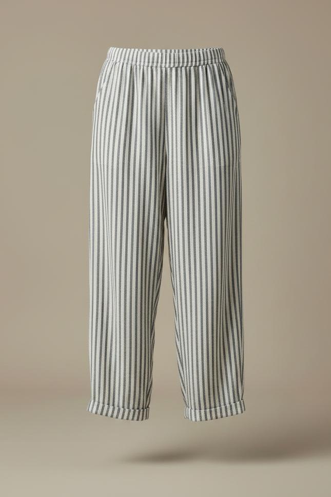 Pantalon Fluide Rayé Ample Taille Élastique Coton Lin - Imprimé - vue 3