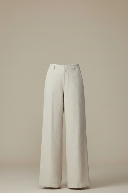 Pantalon Fluide Femme Beige Palazzo - Lin - vue 3
