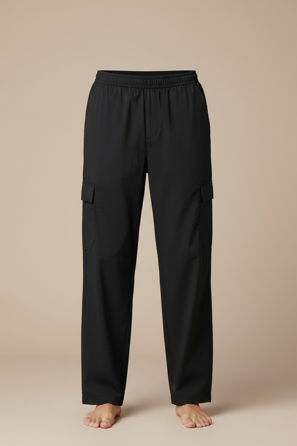 Pantalon Fluide Noir Ample Cargo Décontracté Coton - vue 3