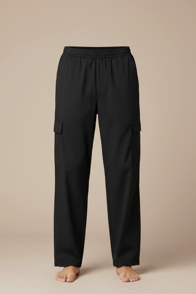Pantalon Fluide Noir Ample Cargo Décontracté Coton - vue 3