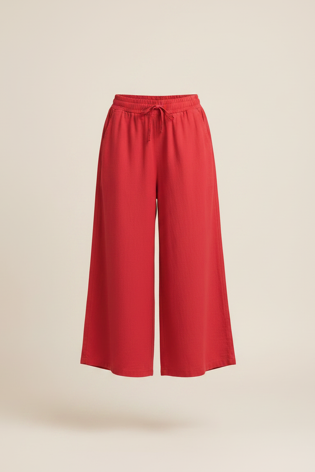 Pantalon Fluide Rouge Large Lin Fille Décontracté - vue 3