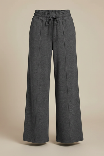 Pantalon Fluide Ample Gris Cordon Poches Décontracté - Molleton - vue 3