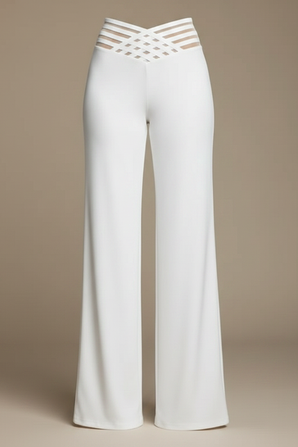 Pantalon Fluide Blanc Ample Taille Haute Évasé Élégant - Viscose - vue 3
