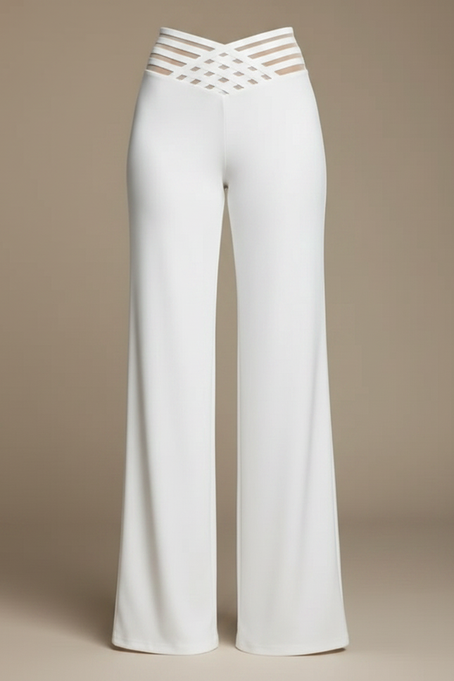 Pantalon Fluide Blanc Ample Taille Haute Évasé Élégant - Viscose - vue 3