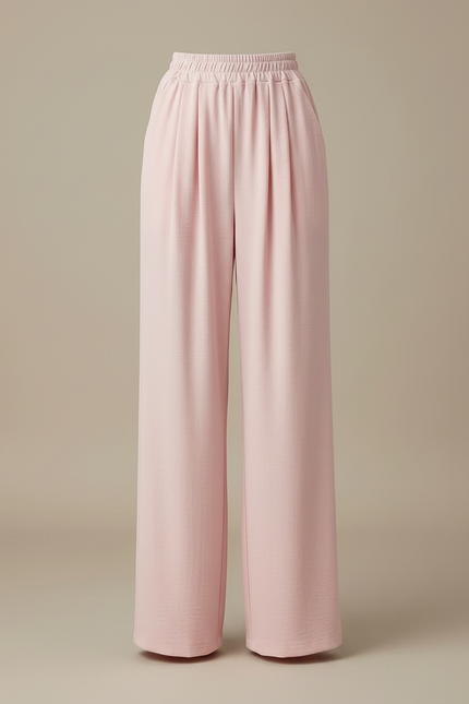 Pantalon Fluide Rose Drapé Ample Taille Haute Décontracté - Viscose - vue 3