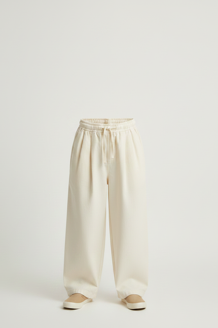 Pantalon Fluide Écru Ample Coton Cordon Enfant - Beige - vue 3