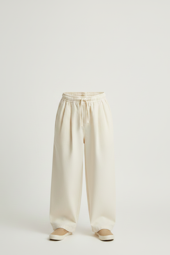 Pantalon Fluide Écru Ample Coton Cordon Enfant - Beige - vue 3