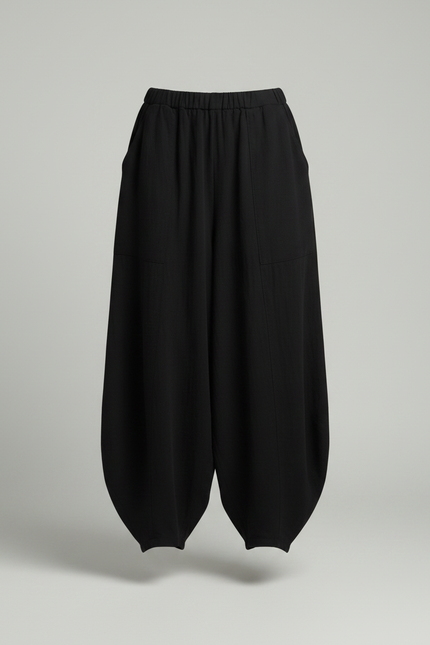 Pantalon Fluide Noir Ample Coton Élastique Femme - vue 3