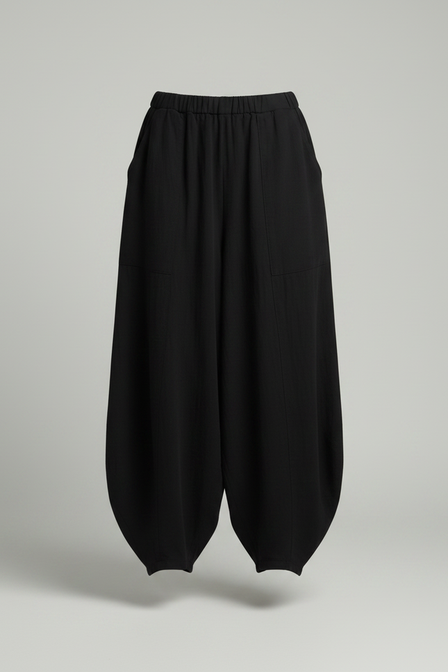 Pantalon Fluide Noir Ample Coton Élastique Femme - vue 3