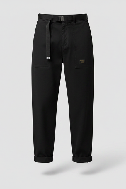 Pantalon Fluide Noir Ample Cargo Homme Ceinture - Gabardine - vue 3
