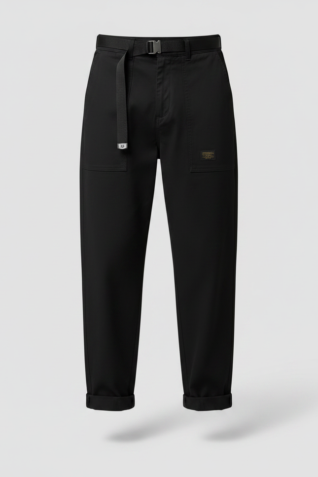 Pantalon Fluide Noir Ample Cargo Homme Ceinture - Gabardine - vue 3
