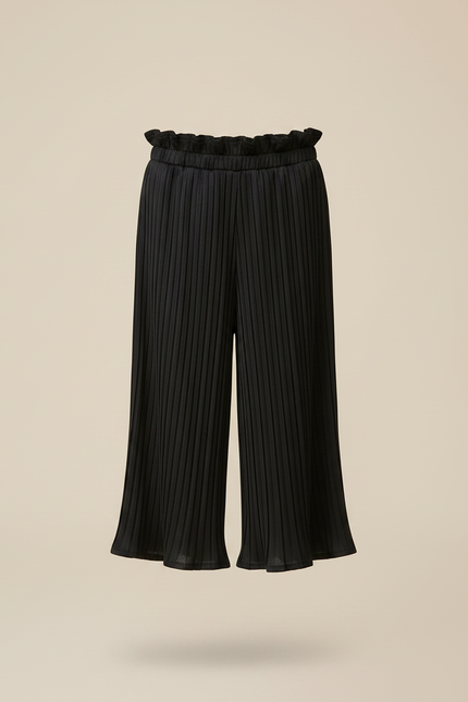 Pantalon Fluide Noir Plissé Élastique Fille Élégant - Polyester - vue 3