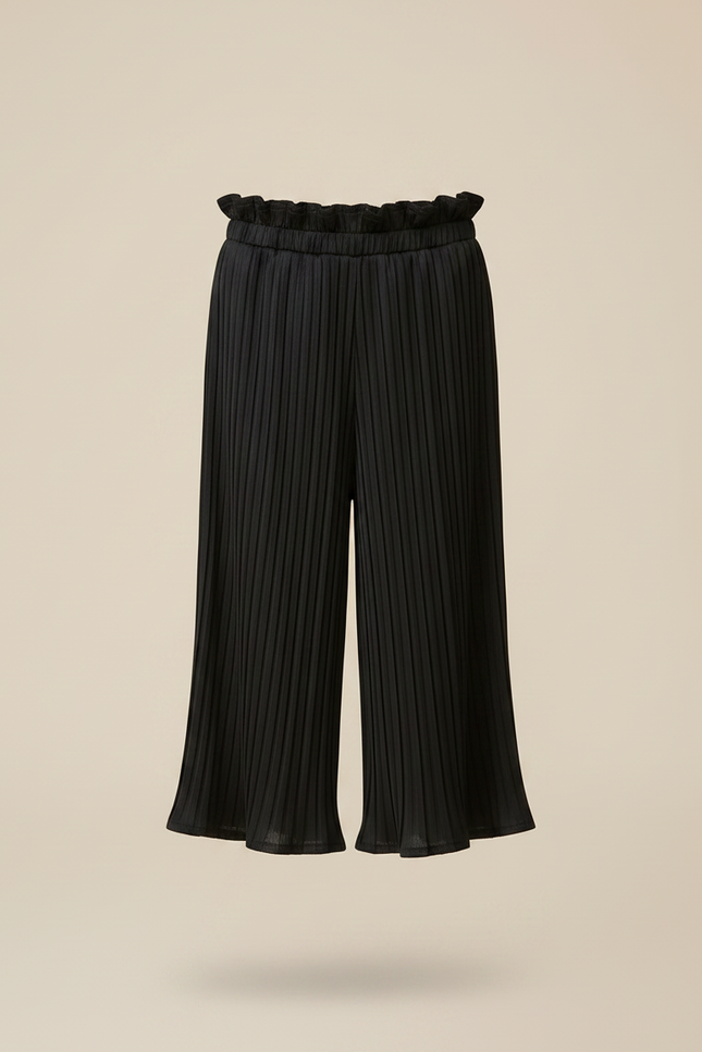 Pantalon Fluide Noir Plissé Élastique Fille Élégant - Polyester - vue 3