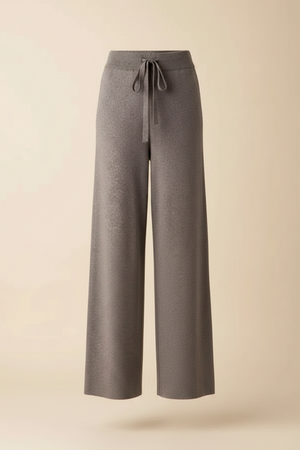 Pantalon Fluide Gris Maille Ample Cordon Décontracté - vue 3