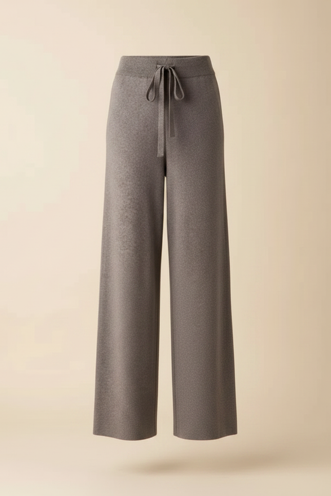 Pantalon Fluide Gris Maille Ample Cordon Décontracté - vue 3