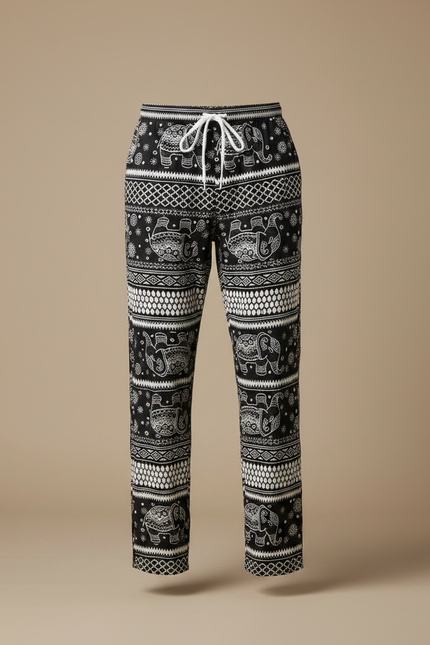 Pantalon Fluide Noir Ample Éléphant Thaïlandais Homme - Imprimé Viscose - vue 3